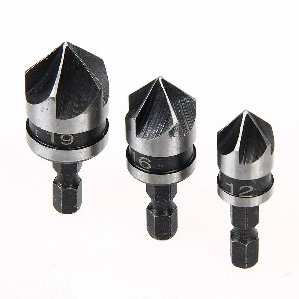 3Pcs/set 1/4 Hex Shank Countersink Drill Bit 90 Degree Point Chamfer Drills 12mm/16mm/19mm for Wood Metal Quick Change Bit 3Pcs/set 1/4 Hex Shank Countersink Drill Bit 90 Degree Point Chamfer Drills 12mm/16mm/19mm for Wood Metal Quick Change Bit