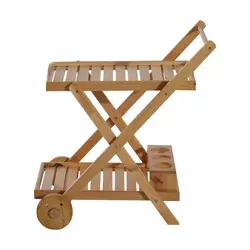 Folding Rolling Kitchen bamboo Wooden Cart Trolley with wine rack tray