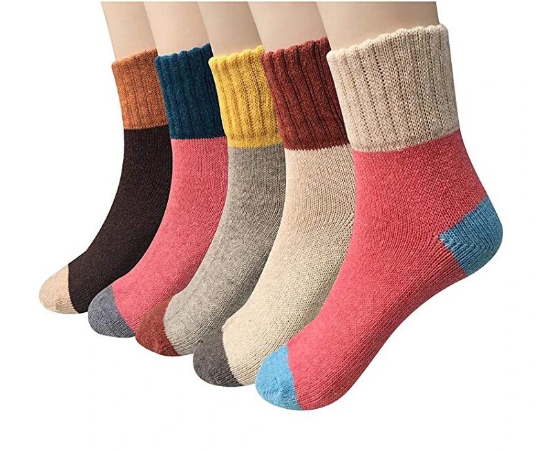 Pack of 5 Womens Winter Soft Warm Thick Knit Wool Vintage Casual Crew Socks 