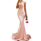 Wedding Dress Custom Pink Lace Top Summer Sexy Halter Gown Maxi Bodycon Wedding Dress With Net Lace Trail