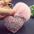 Jeweled Jewelry Unique Design Jeweled Heart And Ball Body Jewelry Belly Ring Rabbit Fur Pompom Keyring/key Chain