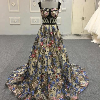 Sexy Black Flower Fish Cut Appliqued Long Evening dresses Alibaba Lace Evening Gown