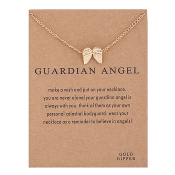 Hot Sale guardian angel, angel wings necklace gold-color Pendant necklace Clavicle Chains Statement Necklace Women Jewelry