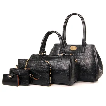 custom new model cheap imported 5 piece set genuine crocodile leather ladies tote bag handbags
