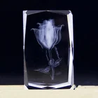 Crystal Flowers 3d Laser Crystal Engraving Rose Flowers Crystal Laser For Wedding Souvenirs Guests