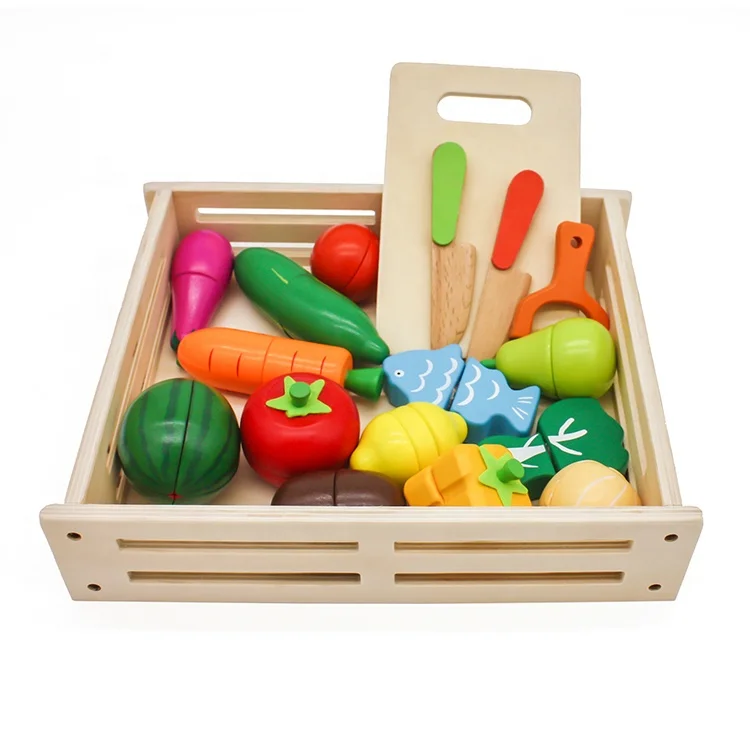 wooden toy kitchen food