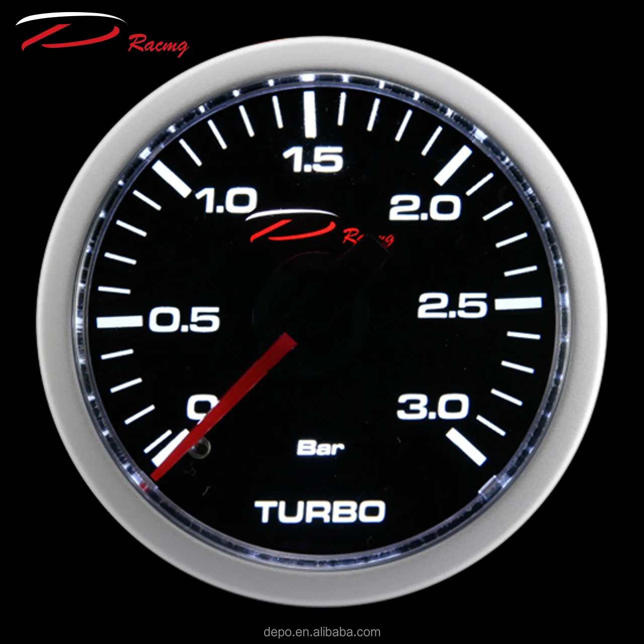 D Racing 52mm 2 Mechanical Turbo Boost Gauge Meter 3 BAR White LED 