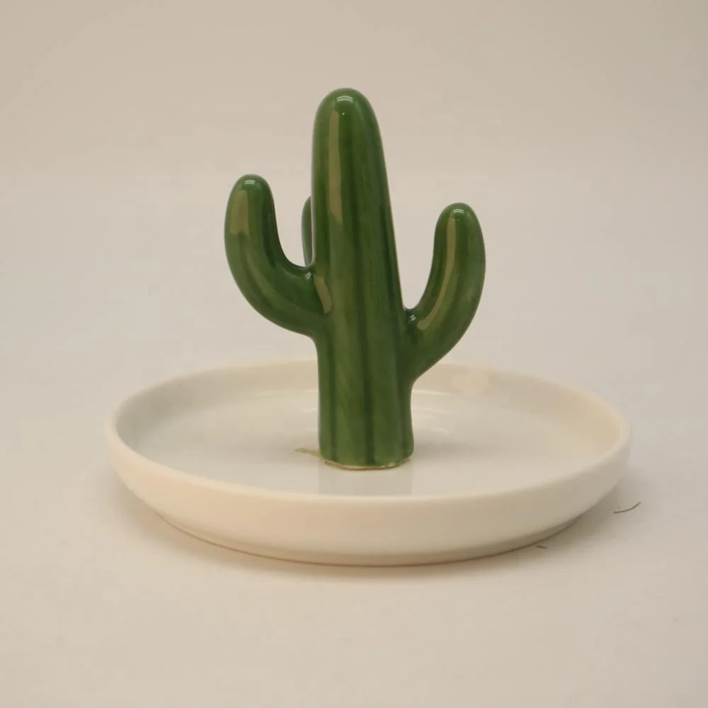 TOPBATHY Cactus Jewelry Ring Tray Ceramic Jewelry Dish Earring Necklace Rings Organizer Home Decoration Wedding Christmas Birthday Gift 