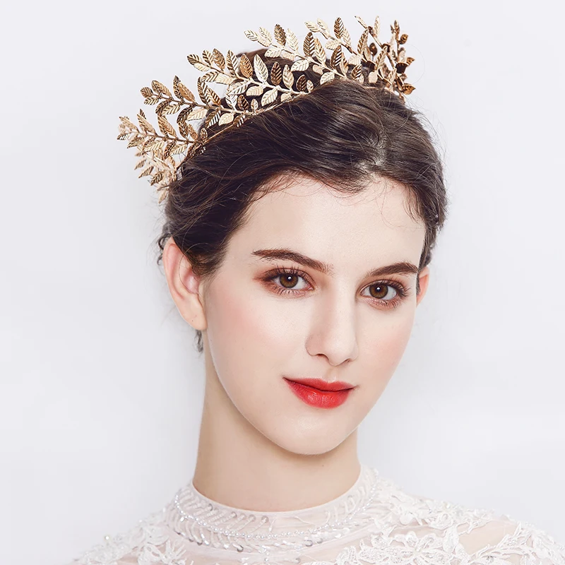 Pageant Gold Tiara Wedding Bridal Pearls Leaves Wreath Crown Prom Headband New 