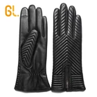 Genuine Sheep Leather Women's Fashion Black Genuine Sheep Leather Gloves Touch Screen With Zipper