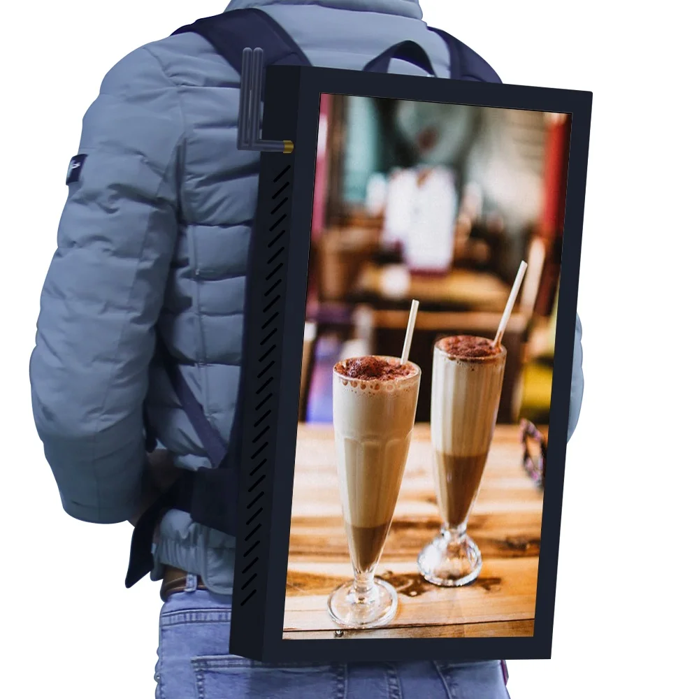 portable backpack vertical lcd advertising tv display screens for sale