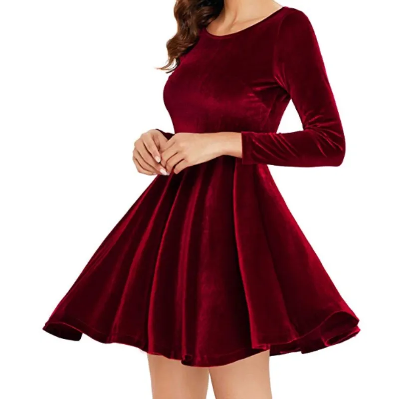 Womens Velvet Dresses Casual Long Sleeve Flare Skater Short Dress Y10520  Winter Mini Can Free,But You Pay Shipping Cost Adults - Buy A Line Dress,Winter  Dress,Woman Velvet Dress Product on Alibaba.com