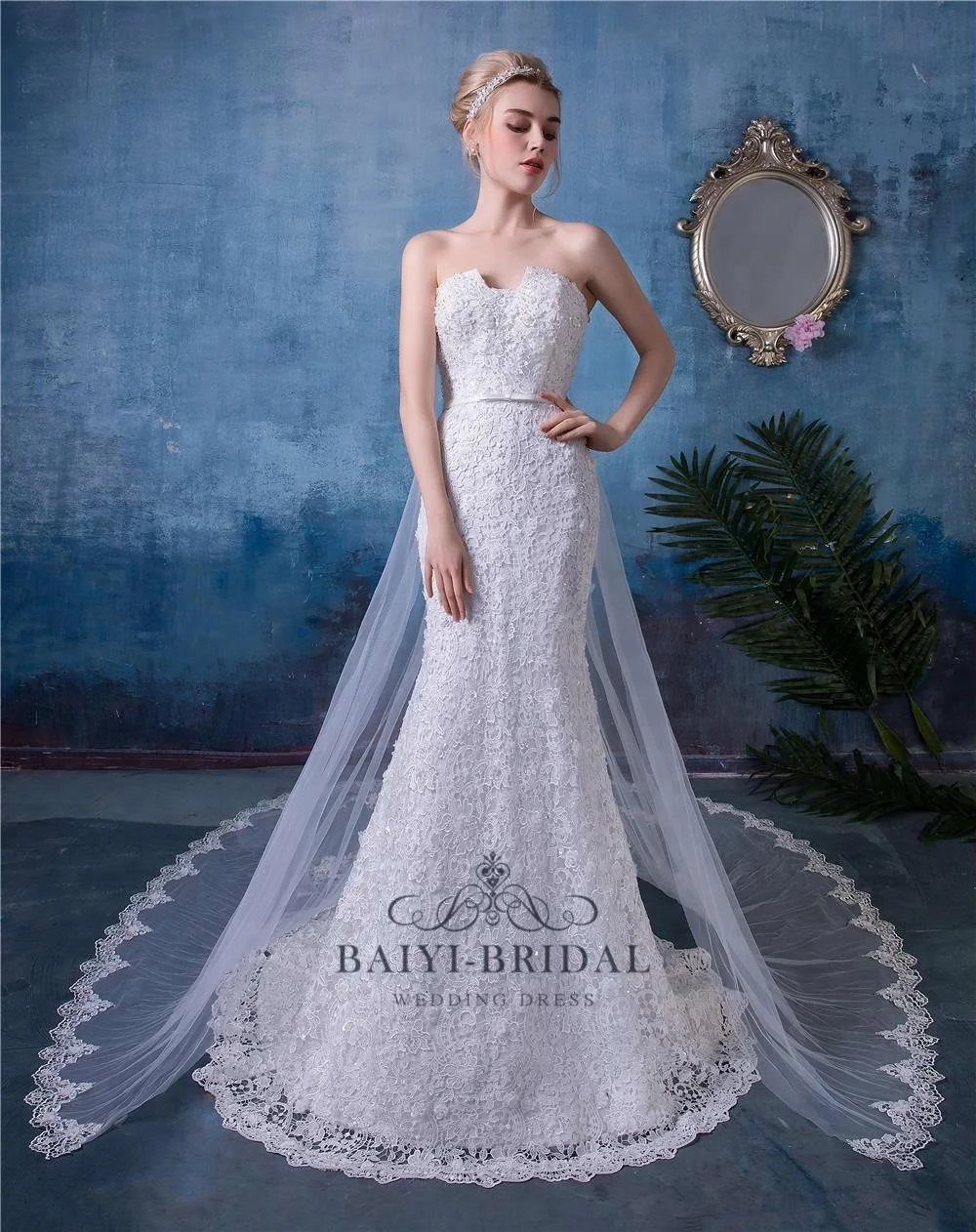 open back fishtail wedding dress
