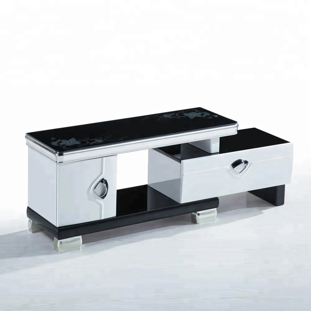 Black  White High Gloss TV Cabinet Furniture with Showcase Drawer Living room Bedroom