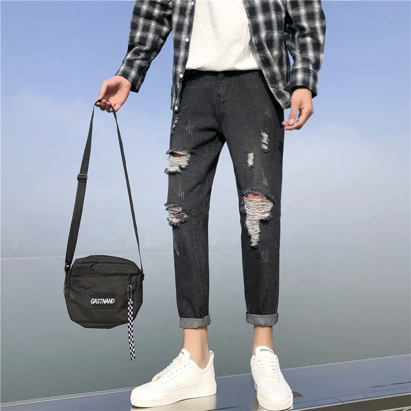 Roto Agujero Rasgado Negro Recto Jeans Pantalones De Pantalones Vaqueros De  Los Hombres Pantalones Calientes - Buy Pantalones Vaqueros Para  Hombre,Vaqueros Desgastados Para Hombre,Pantalones Vaqueros Product on  Alibaba.com