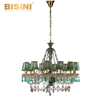 Latest Design Classical 12 Lights Green lampshade bronze purple crystal chandelier on sale Glass Pendant Lamp (BY08-T10018)