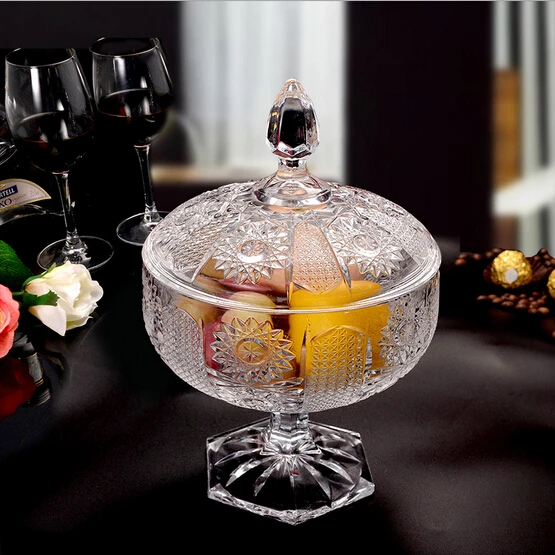 storage candy jar with lid clear Embossed pattern glass candy jar for food fruit