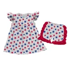 Kids Girl Outfit Set Boutique Baby Girls Outfits Cute Printing Sets Kids Tunic Dresses And Ruffle Shorts 4th Of July Outfit