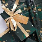 Paper Gift Paper Huadefeng Factory Stock Christmas Pattern Brush Green Gift Wrapping Paper With Gold Drawstring
