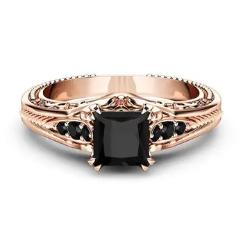 CAOSHI New Women Princess Black Diamond Engagement Ring 14K Rose Gold Plated Wholesale