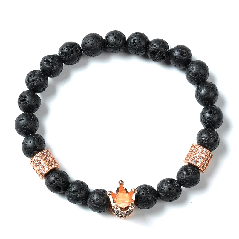 Stone Lava Rock Handmade Crown Charm Jewelry Custom Logo Women Men Bead Bracelet for Friendship Elastic Natural F146 2019 Black