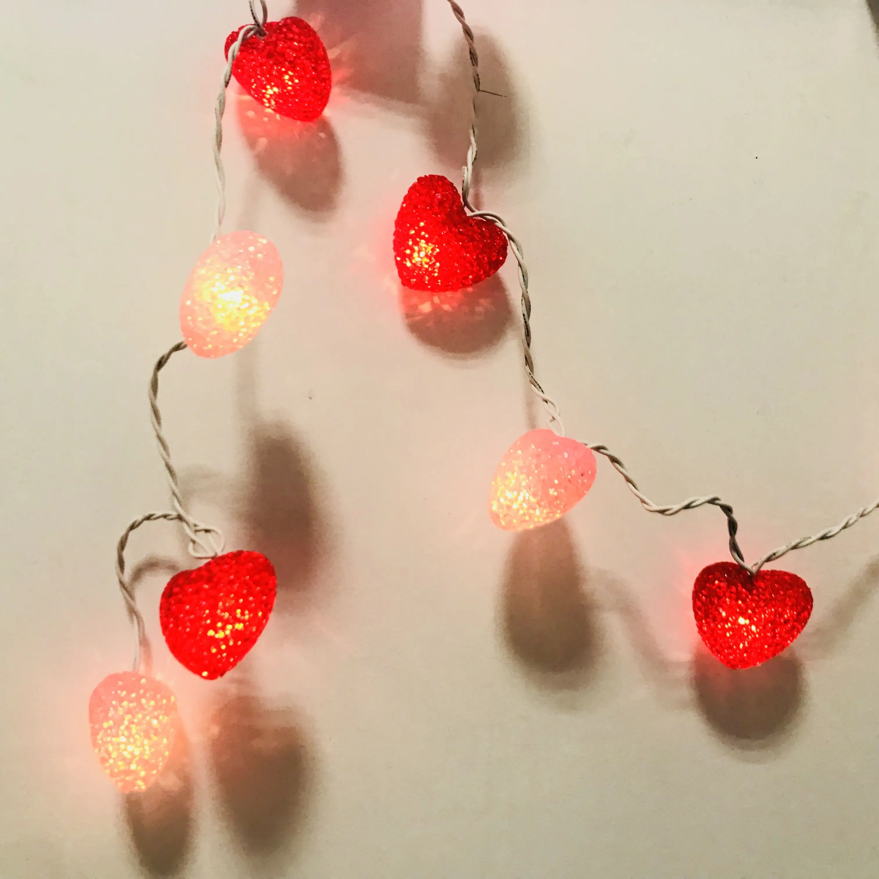 10 Pink Lavender Valentines String Lights Heart Shaped 6' Cord Battery Operated 