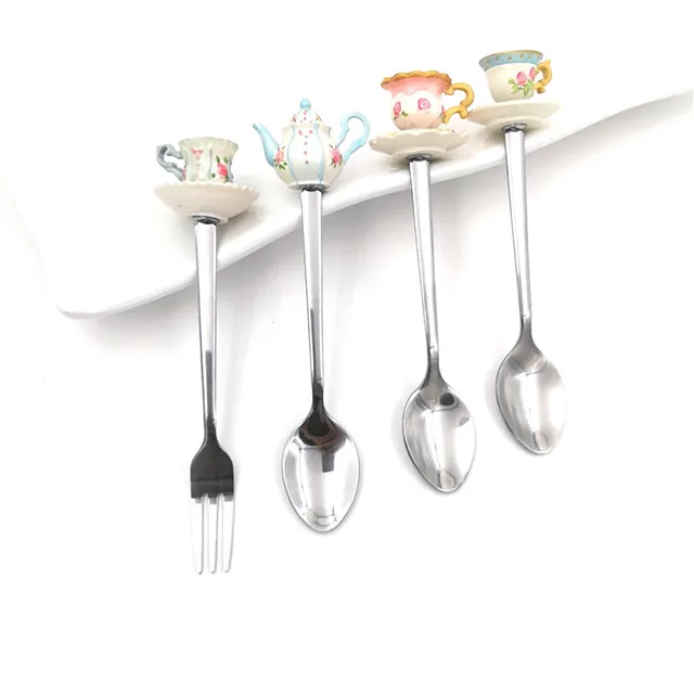 Cute Kids Stainless Steel & Resin Dessert Cake Ice Cream  Spoons Coffee Teaspoon 