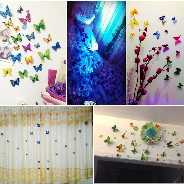 A62 12pcs cute Butterflies wall art Decals home Decoration room art PVC 3D Butterfly wall sticker