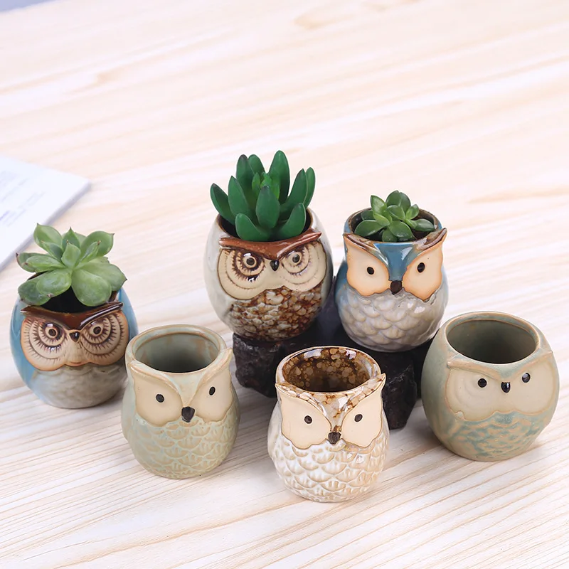 L2   Home Office Decor Flower Pot Thumb Small Cartoon Plant Succulent Pots Ceramic Mini Owl Flower Pot