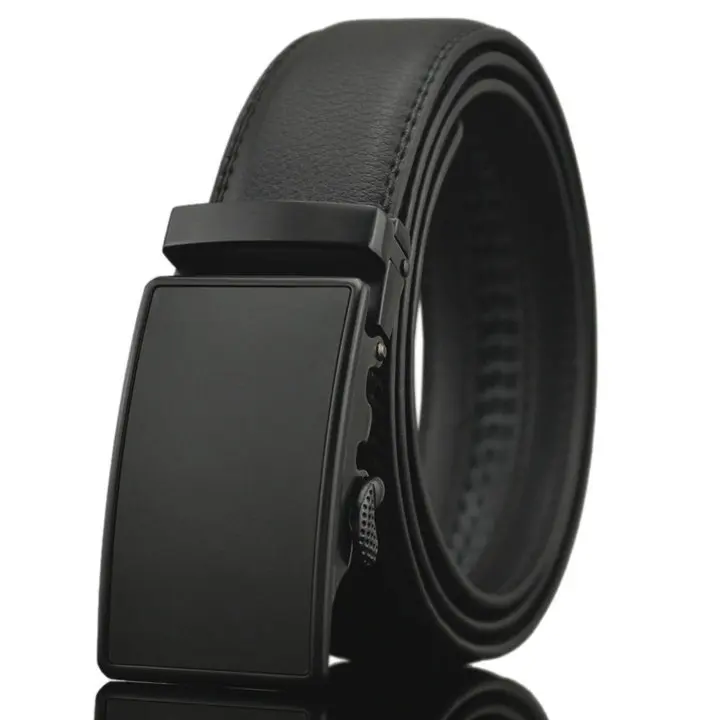 New Men's Leather Ratchet Dress Belt with Automatic Buckle