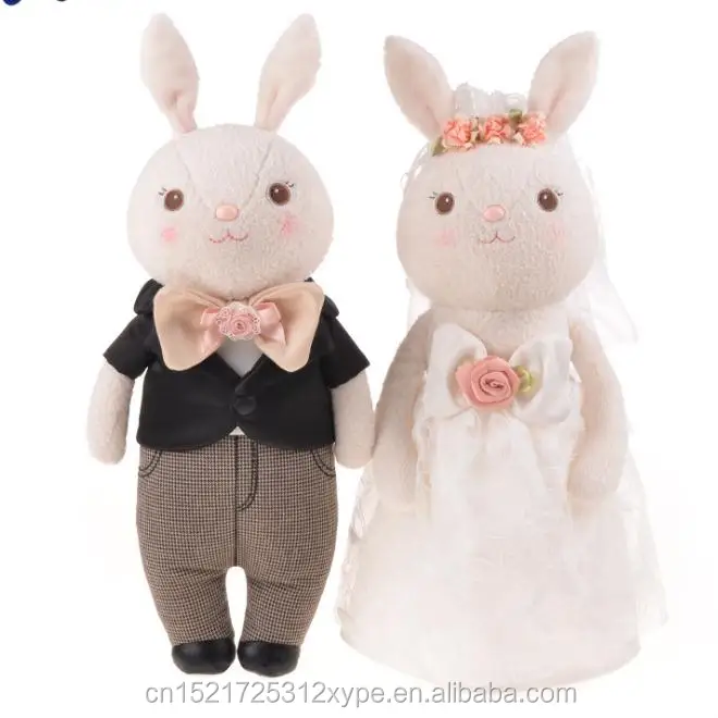 custom cute cartoon lover couples wedding dress rabbit plush toy
