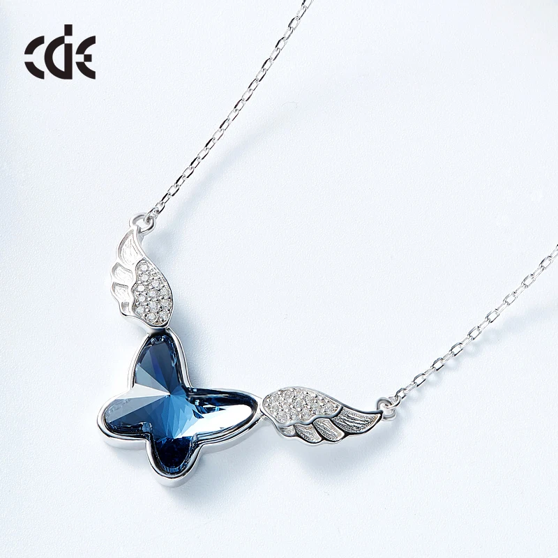 CDE YN0663 Fine Jewelry Wholesale 925 Silver Animal Austrian Crystal Necklace Rhodium Plated Butterfly Pendant Necklace