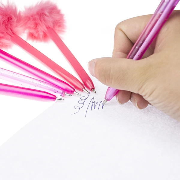 Novelty Wholesale ball point pen Festival Decorations Vivid Pink Color Soft Feather Ballpoint Pen for Children