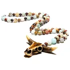 Boho style mixed natural stone beaded resin horn necklace