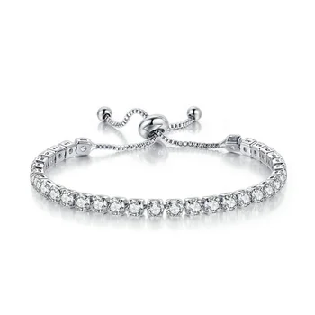 Fashion Jewelry 18k Rose/White Gold Chain Round Shape 4mm CZ Cubic Zirconia Diamond Adjustable Tennis Bracelets For Women H133-M