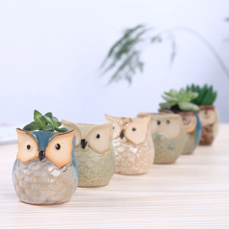 L2   Home Office Decor Flower Pot Thumb Small Cartoon Plant Succulent Pots Ceramic Mini Owl Flower Pot