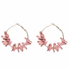 Cloth Daffodil Flower Big Metal Hoop Earrings Statement Gold Tone Round Circle Hoop Earrings With Flower