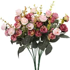 7 Branch 21 Heads Artificial Silk Flowers Leaf Rose Wedding Floral Decor Bouquet