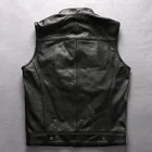 Leather Vest Down Vest P18E120BE Men Sheep Leather Motorcycle Biker Chest Pocket Vest