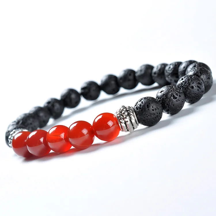 F83 Rosary Stone Beads Health Bio Energy Black Oil Bracelet Diffuser Elastic Lava Charm Red Gemstone Jade Bracelet Pour Homme