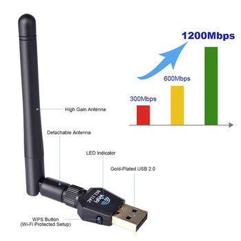 1200Mbps 5.8ghz dual band long range wireless network receiver realtek rtl8812au usb wifi adapter