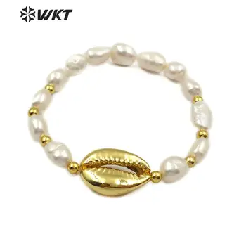 WT-B458 New fashion Handmade Jewelry Adjustable Bracelets gold brass beads and Pearl and Full or half plated cowrie Bracelets