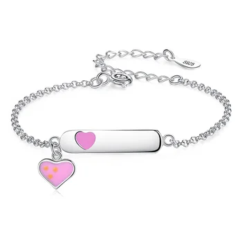 Fashion 925 Sterling Silver Heart Charm Bracelets For Women Pink Enamel Custom Name Bracelet Jewelry Gift