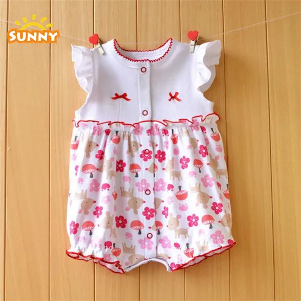 Dinlong Toddler Newborn Baby Kids Summer Jumpsuit Short Sleeve Letters Cartoon Pattern Printed Romper Clothing 