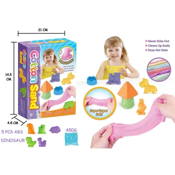 Kids cotton 3d models cheap educational sand toys 5 dinosaur animals