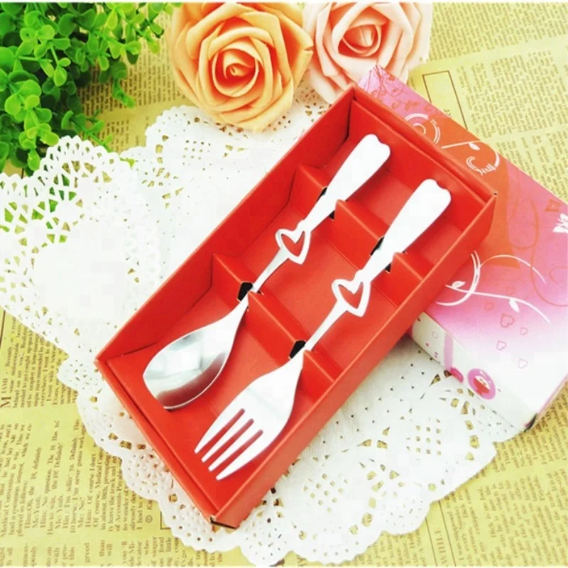 Heart Shape Portable Stainless Steel Spoon and Fork Wedding Gift Cutlery Set