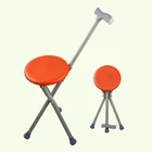 Folding Steel Tripod Cane Hiking Chair Portable Walking Stick With Plastic Seat Non Slip Feet