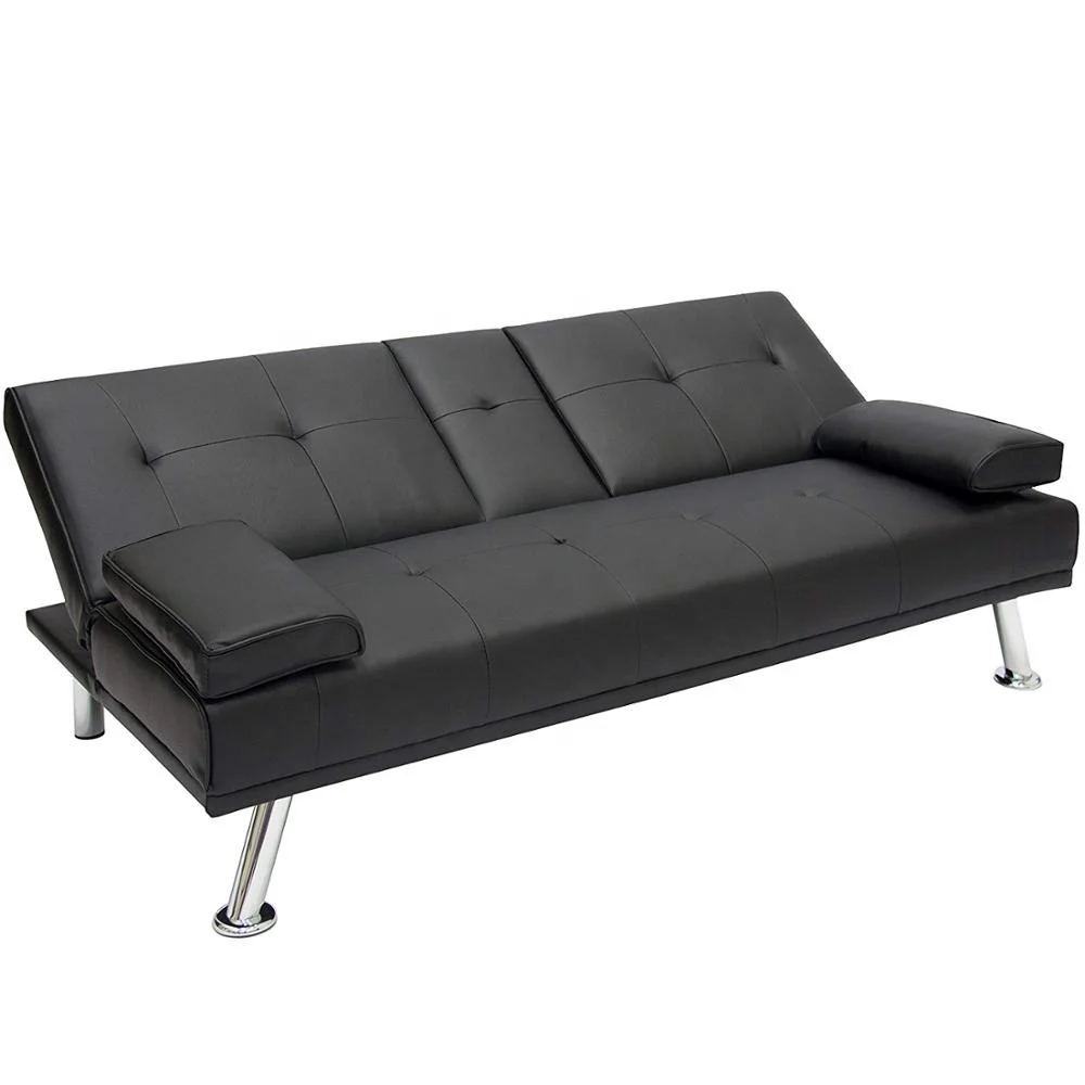 Details about   Modern Futon Sofa Bed Faux Leather Couch Fold Up & Down Recliner with Cup Holder 