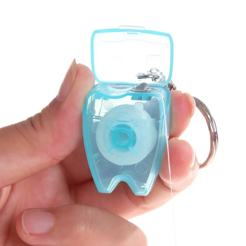 Promo Wholesale Custom Logo Printed Tooth Shape Dental Floss Keychain