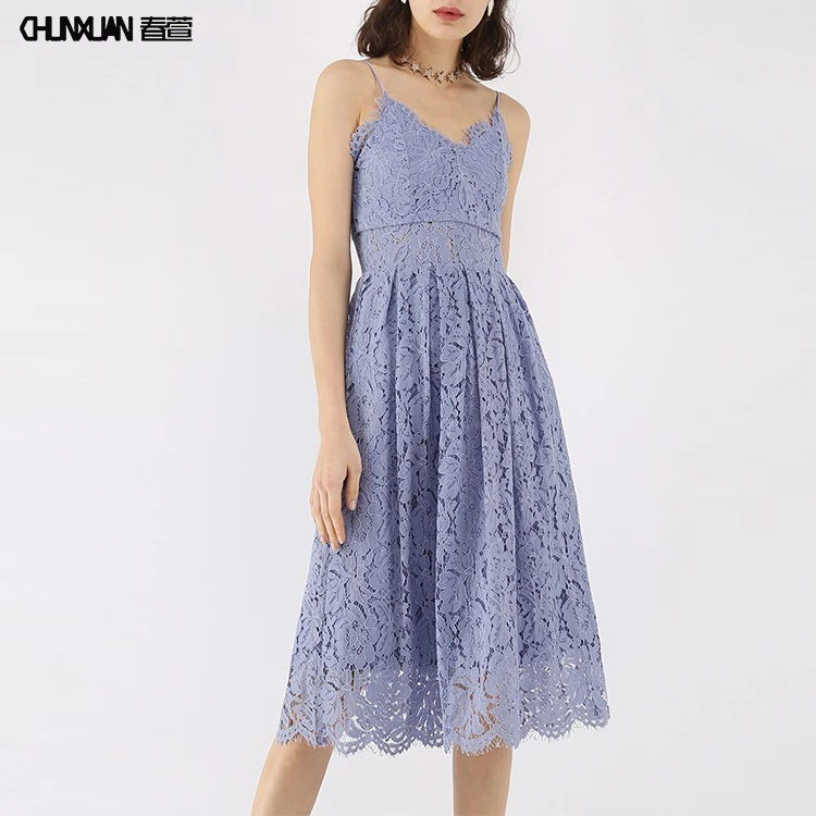 blue lace cami dress